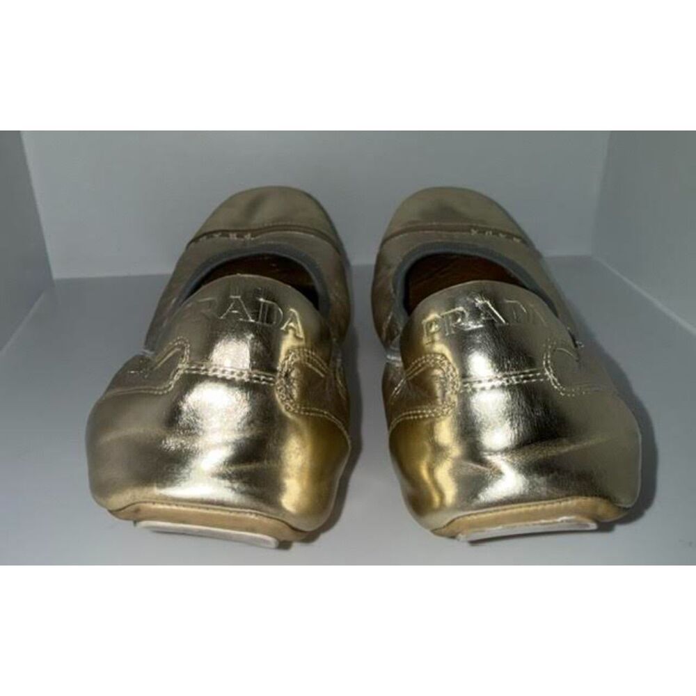 Vintage Prada Sport Gold Ballet Flats | Y2K Designer Metallic Leather Shoes - Picture 8 of 11